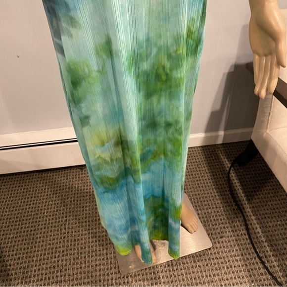 Tie dye 3X plus size tank maxi dress side slit blue green galaxy microrib - Picture 5 of 7